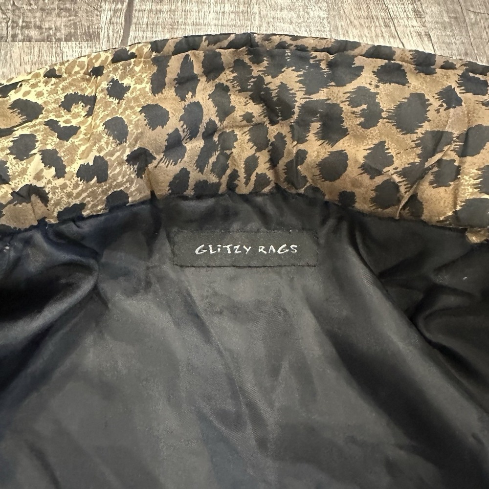 Glitzy Rags Vintage Leopard Print Puff Jacket Buttons Pockets USA Womens Size S - Picture 9 of 13